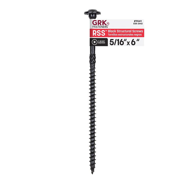 GRK Fasteners RSS Series 95611 Structural Screw, 6 in L, Coarse Thread, Washer Head, Torx Drive, Steel, Zinc-Plated, 1, Pack of 40