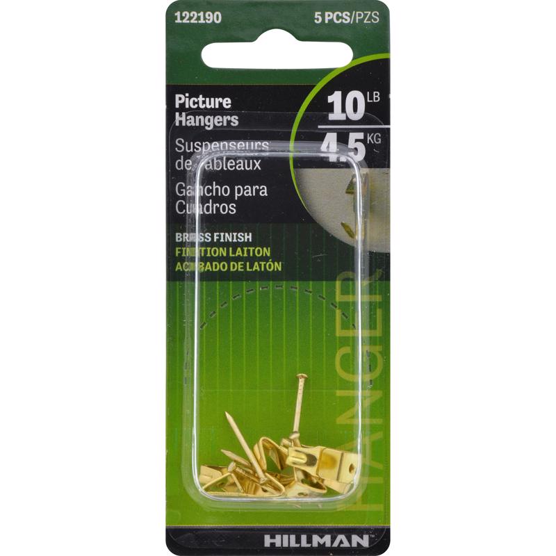 HILLMAN Brass-Plated Gold Professional Picture Hanger 10 lb 5 pk, Pack of 10
