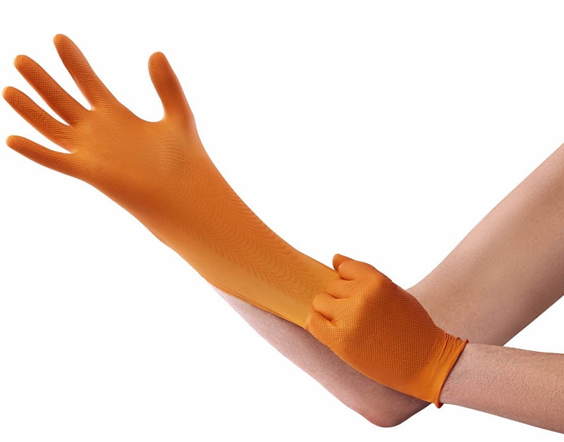 Venom Steel Maximum Grip Series VEN6085 Industrial Gloves, One-Size, Nitrile, Powder-Free, Hi-Vis Orange, 9-1/2 in L