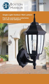 Boston Harbor BRT-BPP1611-BK Outdoor Wall Lantern, 120 V, 60 W, A19 or CFL Lamp, Aluminum Fixture, Black