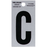 HILLMAN 2 in. Reflective Black Vinyl Self-Adhesive Letter C 1 pc, Pack of 6
