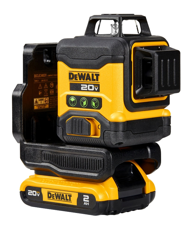 DEWALT DCLE34031D1 Line Laser Kit, 130 ft, +/-1/8 in Accuracy, 2-Beam, 3-Line, Green Laser