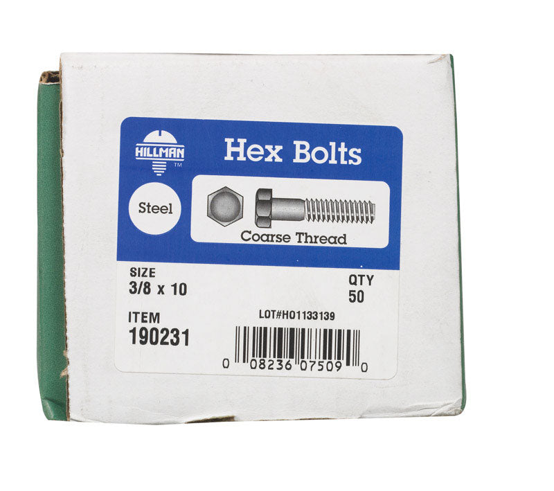 HILLMAN 3/8 in. D X 10 in. L Zinc Plated Steel Hex Bolt 50 pk