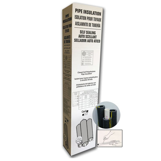Quick R 53581T Pipe Insulation, 3-5/8 in ID x 4-5/8 in OD Dia, 6 ft L, Poly Foam w/2 glue strips, Charcoal, Pack of 7