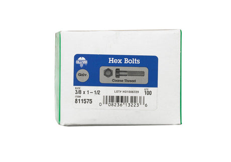 HILLMAN 3/8 in. D X 1-1/2 in. L Hot Dipped Galvanized Steel Hex Bolt 100 pk