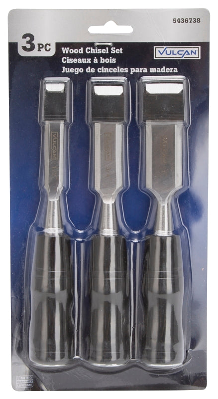 Vulcan JL13210 Chisel Set, 3-Piece, Steel/Wood, Polished, Black