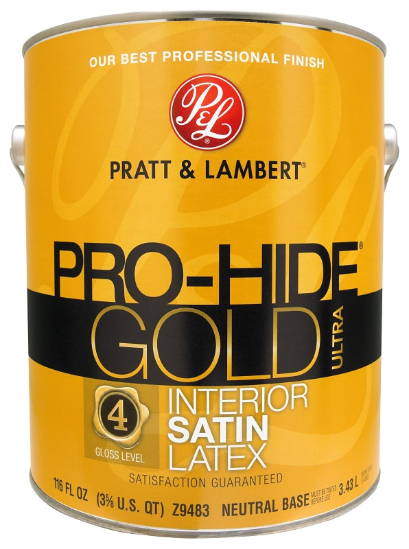 Pratt & Lambert Pro-Hide Gold Ultra Series 0000Z9483-16 Interior Paint, Satin Sheen, Neutral, 1 gal Pack of 4