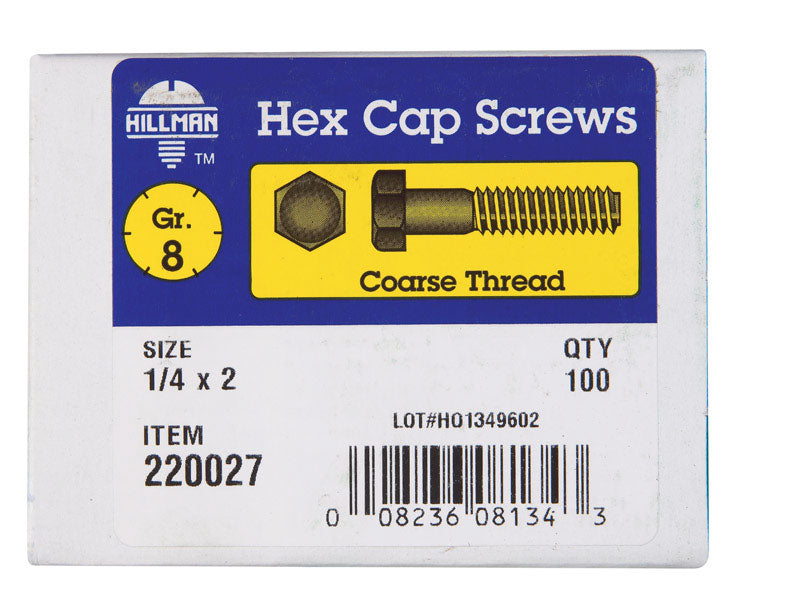 HILLMAN 1/4 in. D X 2 in. L Heat Treated Steel Hex Head Cap Screw 100 pk