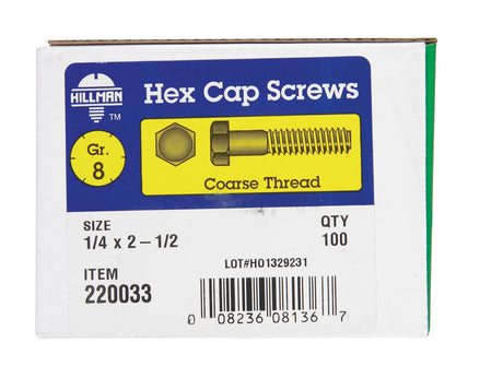 HILLMAN 1/4 in. D X 2-1/2 in. L Heat Treated Steel Hex Head Cap Screw 100 pk