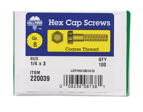 HILLMAN 1/4 in. D X 3 in. L Heat Treated Steel Hex Head Cap Screw 100 pk