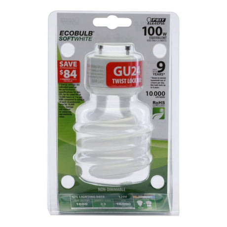 Feit Electric BPESL23TM/GU24 Compact Fluorescent Bulb, 23 W, Twist Lamp, GU24 Lamp Base, 1600 Lumens, 2700 K Color Temp