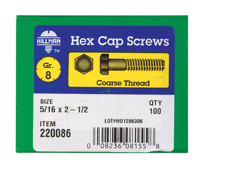 HILLMAN 5/16 in. D X 2-1/2 in. L Heat Treated Steel Hex Head Cap Screw 100 pk