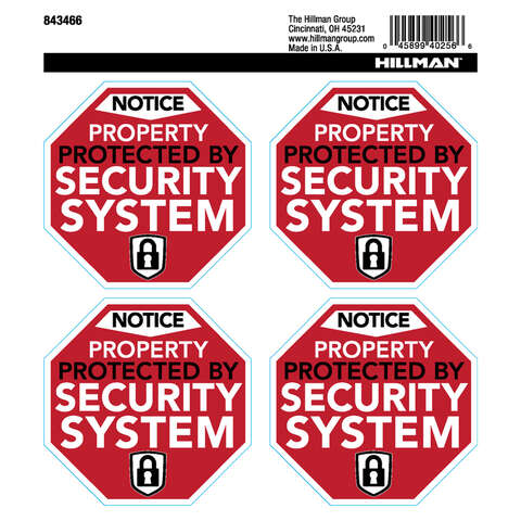 Hillman English Red Security Decal 6 in. H X 6 in. W, Pack of 6