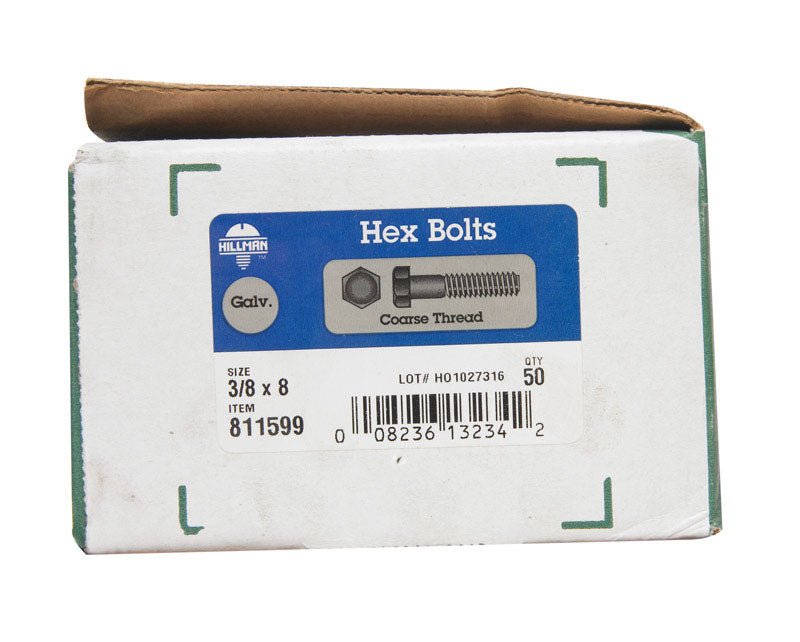 HILLMAN 3/8 in. D X 8 in. L Hot Dipped Galvanized Steel Hex Bolt 50 pk