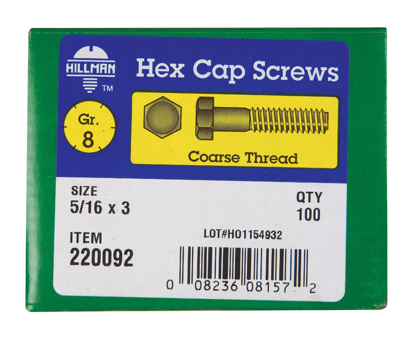HILLMAN 5/16 in. D X 3 in. L Heat Treated Steel Hex Head Cap Screw 100 pk