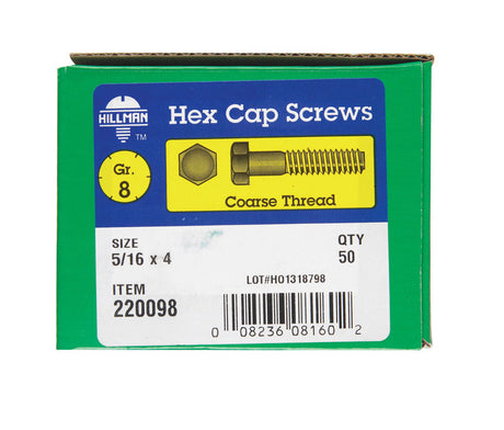 HILLMAN 5/16 in. D X 4 in. L Heat Treated Steel Hex Head Cap Screw 50 pk