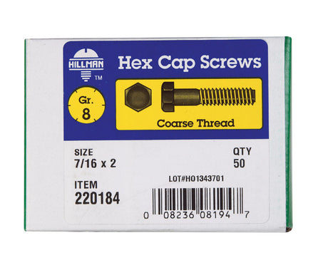 HILLMAN 7/16 in. D X 2 in. L Heat Treated Steel Hex Head Cap Screw 50 pk