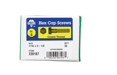 HILLMAN 7/16 in. D X 2-1/2 in. L Heat Treated Steel Hex Head Cap Screw 50 pk
