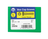 HILLMAN 1/2 in. D X 4-1/2 in. L Heat Treated Steel Hex Head Cap Screw 25 pk