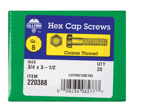 HILLMAN 3/4 in. D X 3-1/2 in. L Heat Treated Steel Hex Head Cap Screw 20 pk