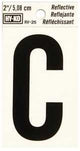 Hy-Ko RV-25/C Reflective Letter, Character: C, 2 in H Character, Black Character, Silver Background, Vinyl, Pack of 10