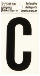 Hy-Ko RV-25/C Reflective Letter, Character: C, 2 in H Character, Black Character, Silver Background, Vinyl, Pack of 10