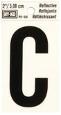 Hy-Ko RV-25/C Reflective Letter, Character: C, 2 in H Character, Black Character, Silver Background, Vinyl, Pack of 10