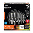 Feit Electric CTC40/927CA/FIL/6 LED Bulb, 300 Lumens, 3.3 W, B10 Lamp, 40 W Equivalent, E12 Lamp Base, Clear, 6/PK