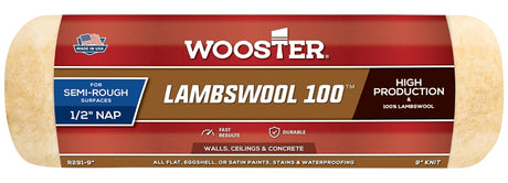 Wooster R291-9 Roller Cover, 1/2 in Thick Nap, 9 in L, Lambs Wool Cover, Buff