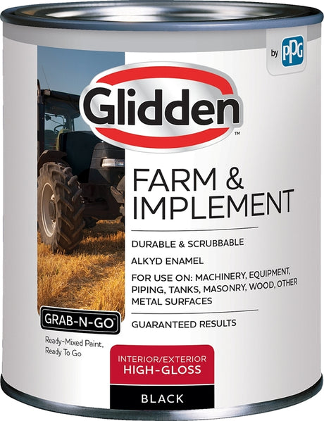 Glidden GLFIIE50BL-04 Exterior Paint, High-Gloss, Black, 1 qt, Pack of 4