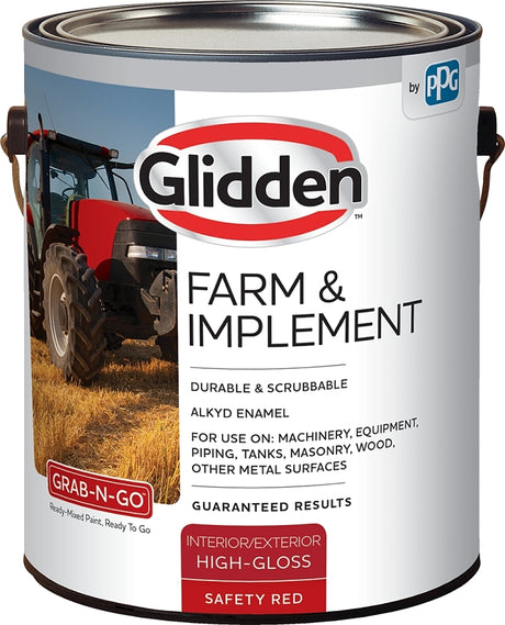 Glidden GLFIIE Series GLFIIE50RE-01 Farm Implement Paint, High-Gloss Sheen, Safety Red, 1 gal, Can, Pack of 4