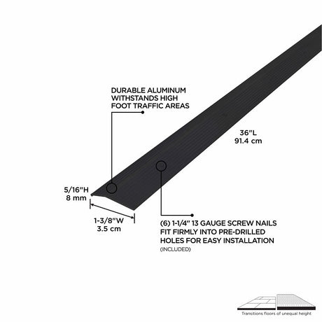 M-D 66267 Carpet Trim, 36 in L, 1-3/8 in W, Aluminum, Black, Matte, Nail Fastener