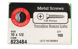 HILLMAN No. 10 X 1/2 in. L Phillips Flat Head Sheet Metal Screws 100 pk