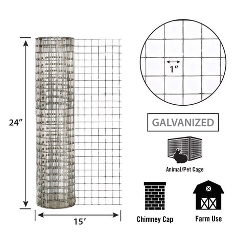 IronRidge 24 in. H X 15 ft. L Galvanized Steel Welded 1 in. X 1 in. in.