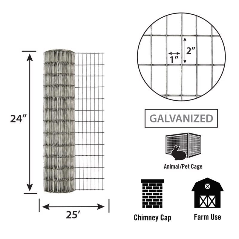 IronRidge 24 in. H X 25 ft. L Galvanized Steel Welded 1 in. X 1 in. in.