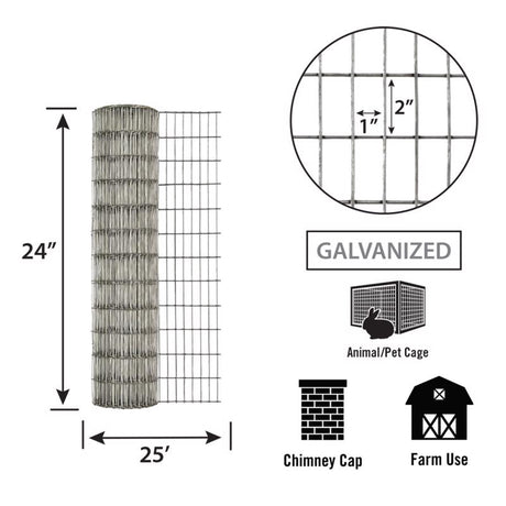 IronRidge 24 in. H X 25 ft. L Galvanized Steel Welded 1 in. X 1 in. in.