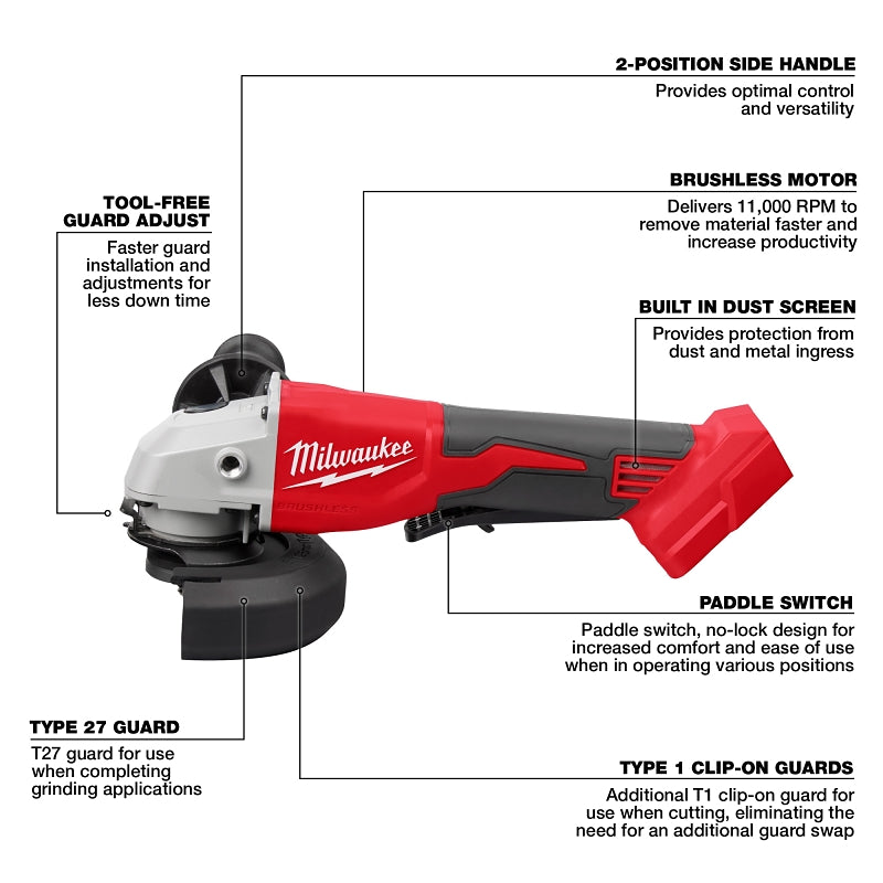 Milwaukee M18 2686-20 Brushless Cut-Off Grinder, Tool Only, 18 to 20 V, 5/8-11 Spindle, 4-1/2, 5 in Dia Wheel