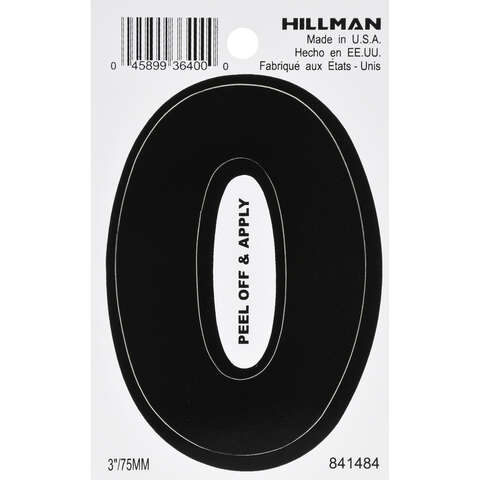 HILLMAN 3 in. Black Vinyl Self-Adhesive Number 0 1 pc, Pack of 6