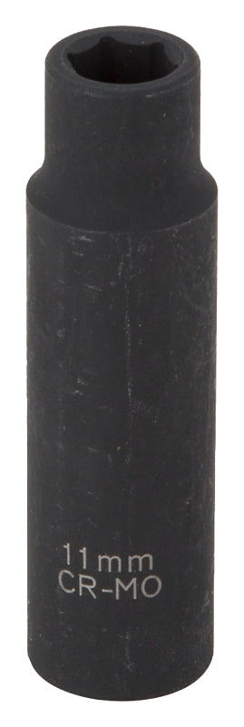 Vulcan MT6580209 Deep Impact Socket, 11 mm Socket, 1/2 in Drive, Deep Drive, 6-Point, Chrome Molybdenum Steel