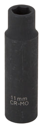 Vulcan MT6580209 Deep Impact Socket, 11 mm Socket, 1/2 in Drive, Deep Drive, 6-Point, Chrome Molybdenum Steel