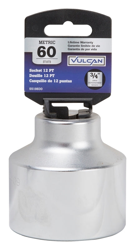 Vulcan MT-SM6060 Drive Socket, 60 mm Socket, 3/4 in Drive, 12-Point, Chrome Vanadium Steel, Chrome