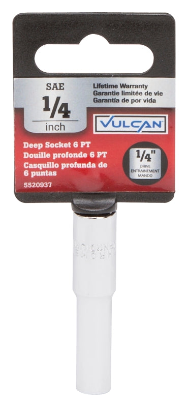 Vulcan MT6485908 Drive Socket, 1/4 in Socket, 1/4 in Drive, 6-Point, Chrome Vanadium Steel, Chrome