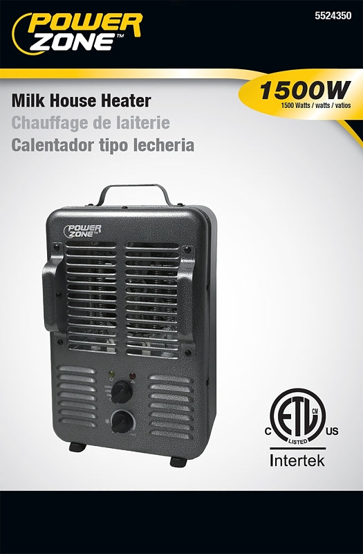PowerZone BNS-15U3 Deluxe Portable Utility Heater, 12.5 A, 120 V, 1300/1500 W, 2-Heating Stage, Gray