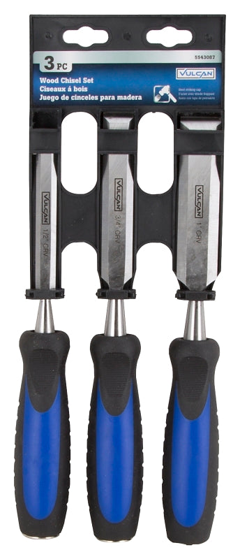 Vulcan JL-CH3PC Chisel Set with Striking Cap, 4-Piece, CRV, Polished, Blue and Black