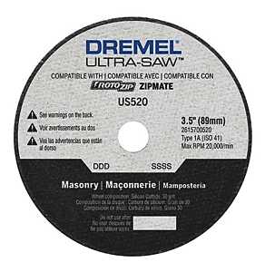 Dremel US520-01 Masonry Cutting Wheel, 3-1/2 in Dia, 0.094 in Thick, 7/16 in Arbor, 30 Grit, Silicone Carbide Abrasive, Pack of 4