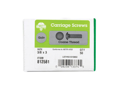 HILLMAN 3/8 in. X 3 in. L Hot Dipped Galvanized Steel Carriage Bolt 50 pk