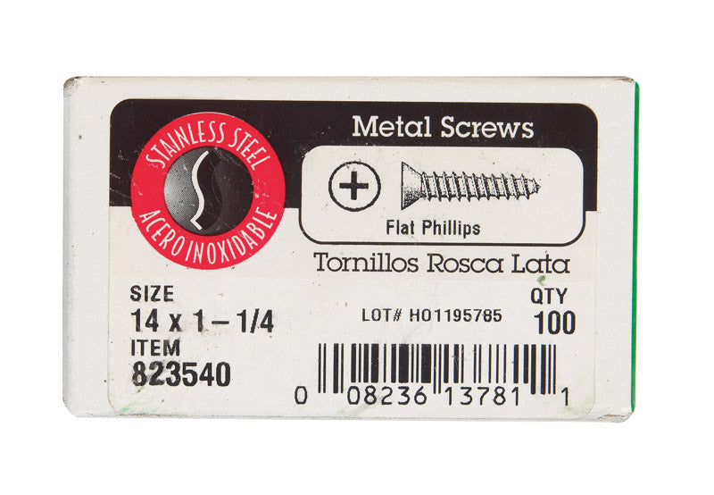 HILLMAN No. 14 X 1-1/4 in. L Phillips Flat Head Sheet Metal Screws 100 pk