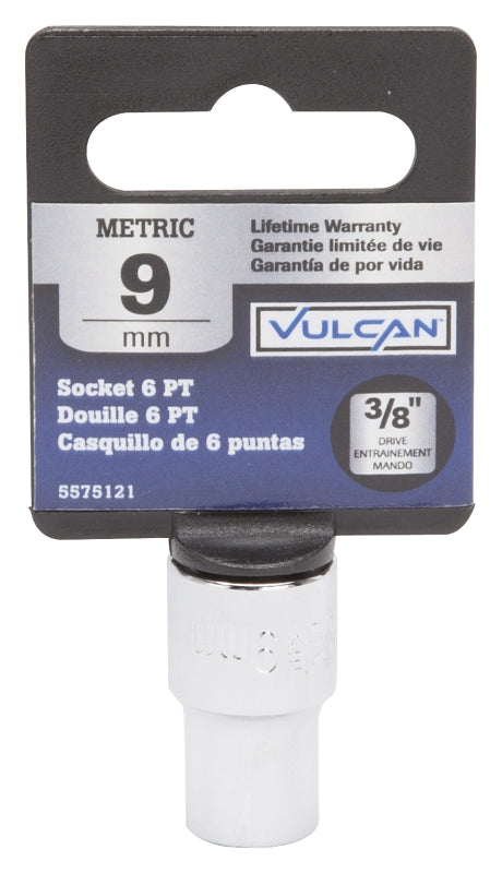 Vulcan MT6498679 Drive Socket, 9 mm Socket, 3/8 in Drive, 6-Point, Chrome Vanadium Steel, Chrome