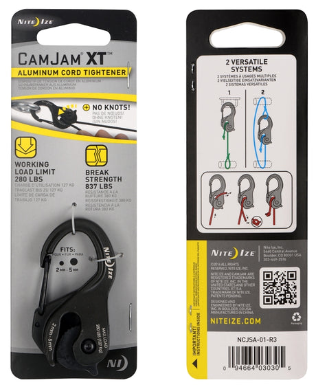 Nite Ize CamJam XT NCJSA-01-R3 Rope Tightener, Aluminum, For: 1/16 to 3/16 in Rope Size