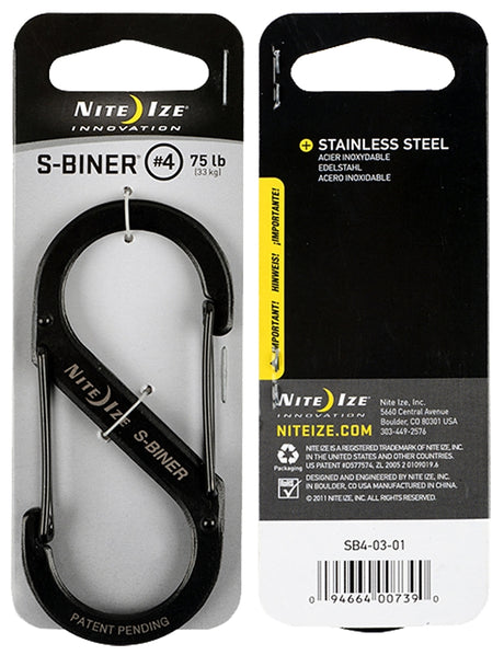 Nite Ize S-Biner Series SB4-03-01 Dual Carabiner, #4 Dia Ring, Stainless Steel, Black